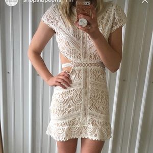 White lace cut out dress